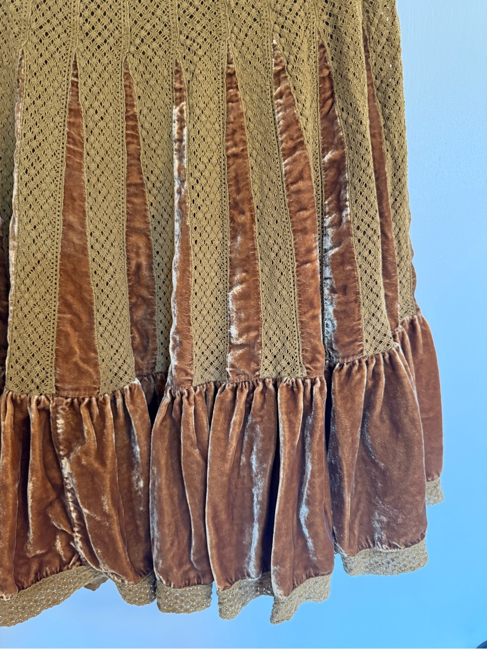 Free People Olive Brown Velvet-Panel Midi Skirt - Picture 3 of 8